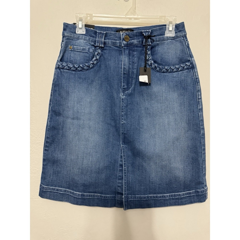 Buffalo David Bitton High Waist Denim Skirt Blue Size 27 Stretch Knee‎ Length
